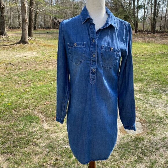LUCKY BRAND DRESS MINI BLUE DENIM LONG SLEEVE Size S - Picture 1 of 12